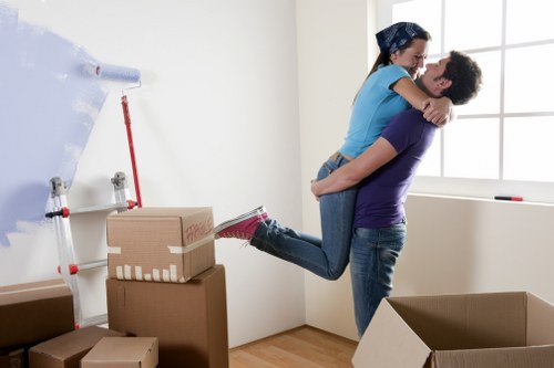 Packed boxes and furniture ready for a home removal service in Earlsfield